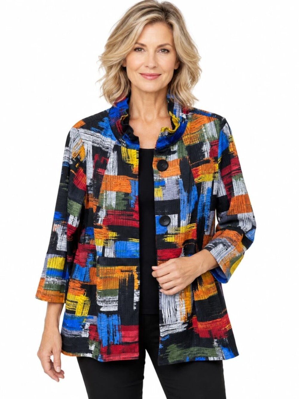 Ali Miles Abstract Art Print M Multicolor Button Front Artsy Statement Blazer